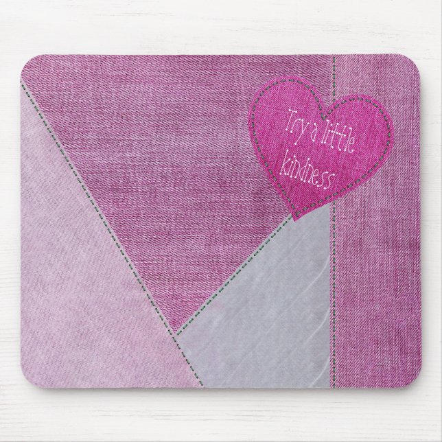 Rosa Denim Heart med citattmusknapp Musmatta (Framsidan)