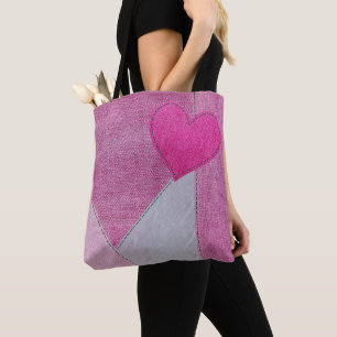 Rosa Denim Heart Tote Bag Tygkasse