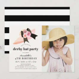 Rosa Derby Hat Ro 1:a födelsedag Party Photo Invit Inbjudningar