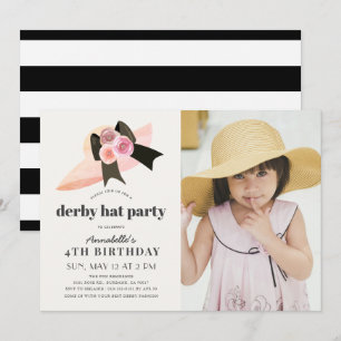 Rosa Derby Hat Ro 1:a födelsedag Party Photo Invit Inbjudningar