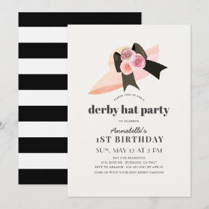 Rosa Derby Hat Ro 1:a födelsedagen Party Inbjudningar