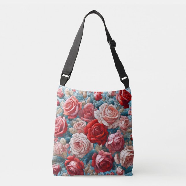Rosa design med glasmålning på handväska axelväska (Framsida)