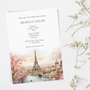 Rosa Destinationsbröllop Paris Eiffel Torn Inbjudningar