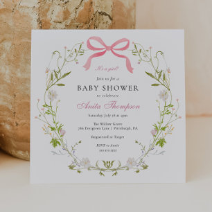 Rosa Det är en Blommigt Bow Baby Shower Inbjudningar