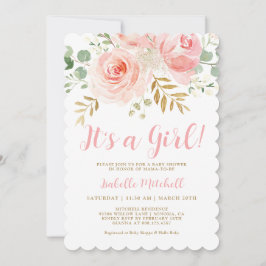 Rosa "Det är en flicka!" Inbjudan till babyvisnin