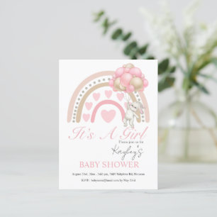 Rosa Det är en tjej Rainbow Budget Baby Shower Vykort