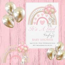 Rosa Det är en tjej Rainbow Watercolor Baby Shower