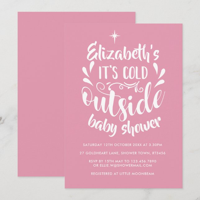 Rosa Det är kallt ute Baby Shower / Sprinkle Inbjudningar (Fram/baksida)