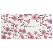 Rosa Detailed Cherry Blommar Träd License Plate