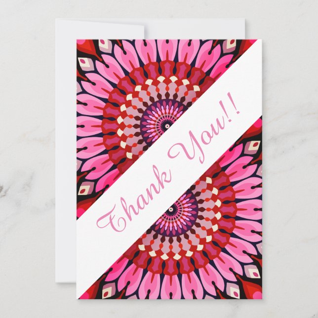 Rosa detaljerad mandala tack kort (Framsida)
