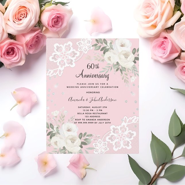Rosa diamant 60:e bröllop-årsinbjudan (Skapare uppladdad)
