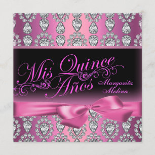 Rosa diamant & båge Quinceanera inbjudan
