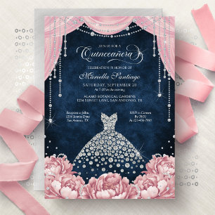 Rosa diamant blomstergästinbjudan till Quinceanera Inbjudningar
