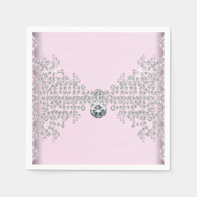 Rosa diamant födelsedagsfest pappersservett (Framsidan)