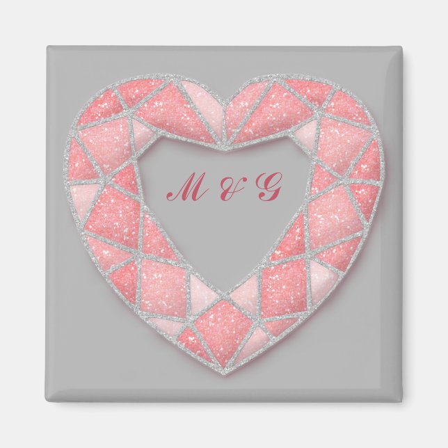 rosa, diamant, hjärtmagnet magnet (Framsidan)