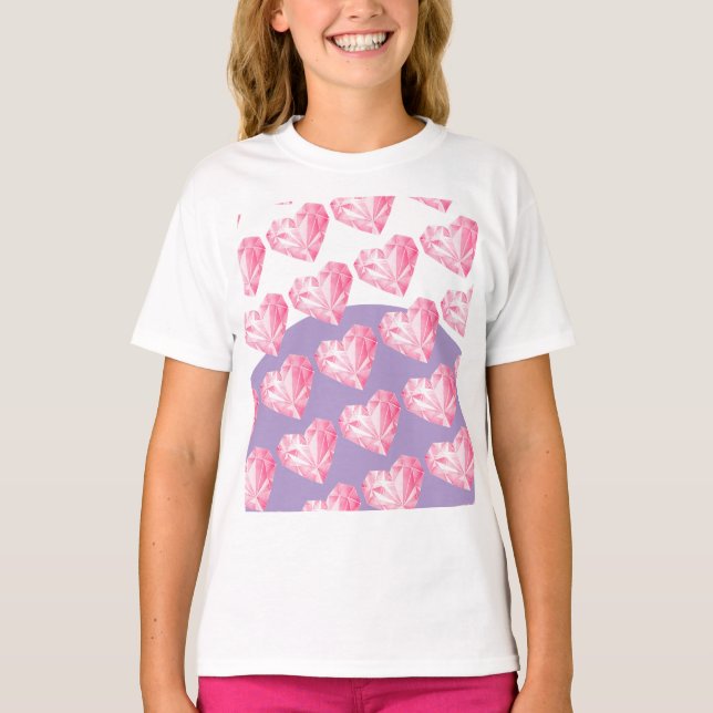 Rosa diamant hjärtmönster - Sött & Stylsamt T Shirt (Framsida)