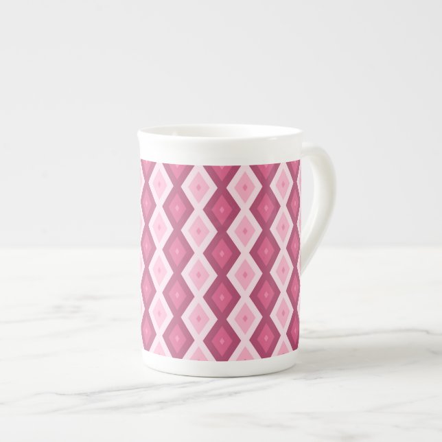 Rosa diamant mönster benporslin mugg (Framsida höger)