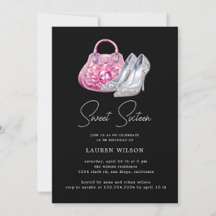 rosa diamanter glitter sweet sixteen födelsedag inbjudningar