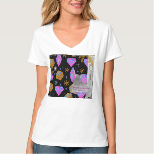 Rosa diamanter & gyllene stjärnor V-ringad t-shirt