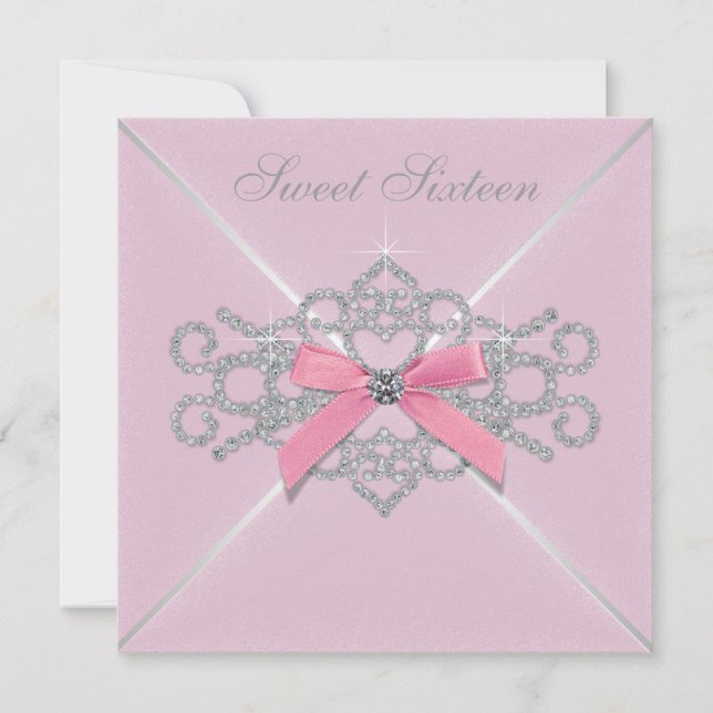Rosa diamanter Rosa Sweet 16 Födelsedagsfest Inbjudningar (Framsida)