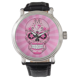 Rosa diamantsockerskalle armbandsur