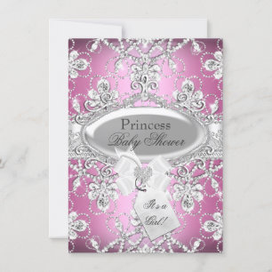 Rosa diamanttiara prinsessa baby shower inbjudan