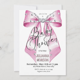 Rosa Diamond Coquette Bow Baby Shower Girl Inbjudningar