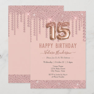  Rosa Diamond Drips Lycklig 15:e födelsedag