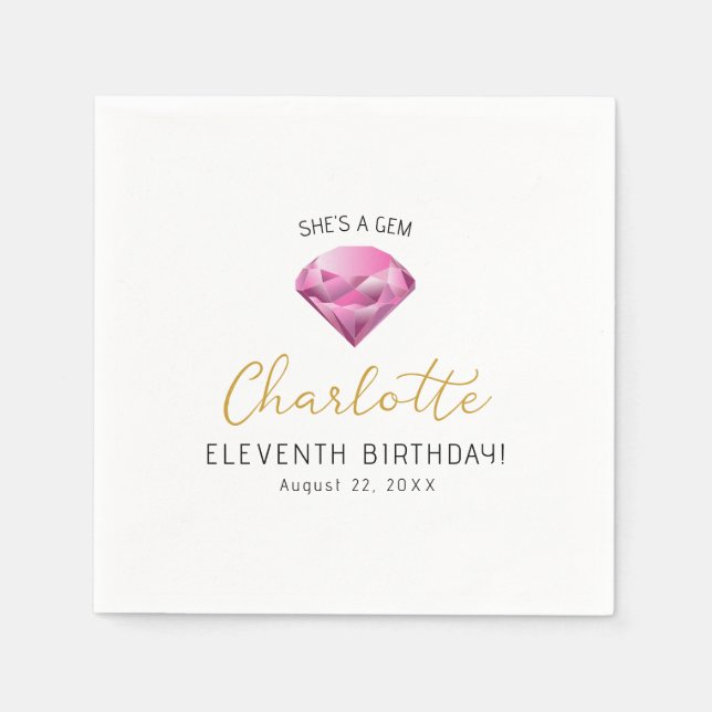 Rosa Diamond Gem Birthday Papper Napkins Pappersservett (Framsidan)