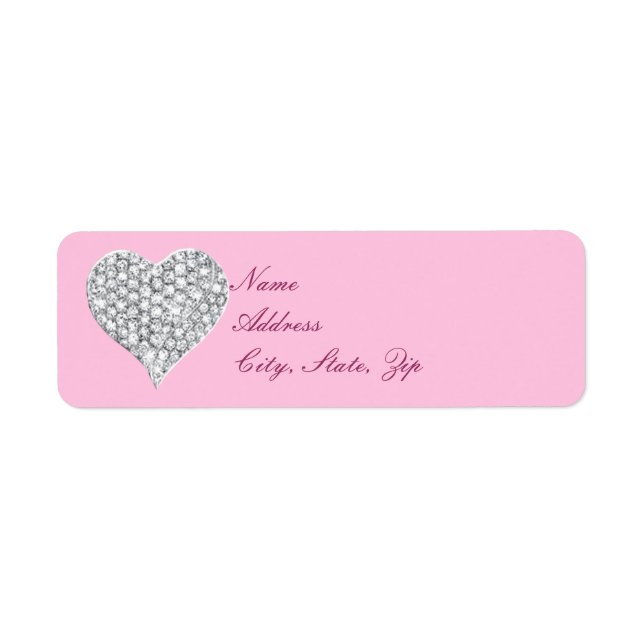 Rosa Diamond Heart-Adressetiketter Returadress Etikett (Framsidan)