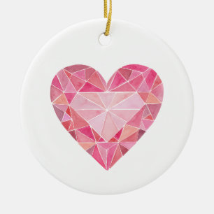 Rosa Diamond Heart Gem KÄRLEK DU Artisan Julgransprydnad Keramik