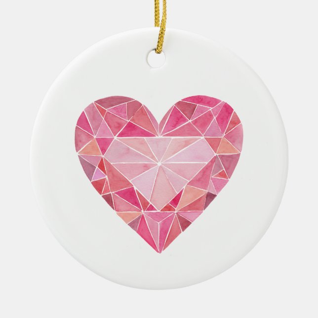 Rosa Diamond Heart Gem KÄRLEK DU Artisan Julgransprydnad Keramik (Framsidan)