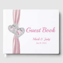 Rosa Diamond Hearts Bröllop Guestbook