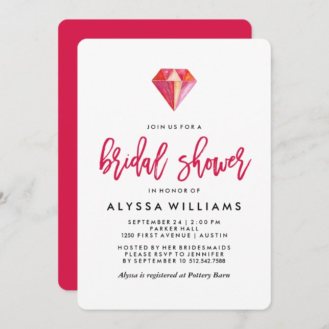 Rosa Diamond| Möhippa för vattenfärgsglasem Inbjudningar (Fram/baksida)