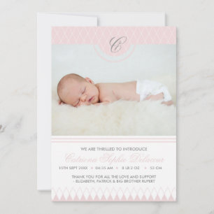 Rosa Diamond Mönster Photo Birth Notice Meddelande