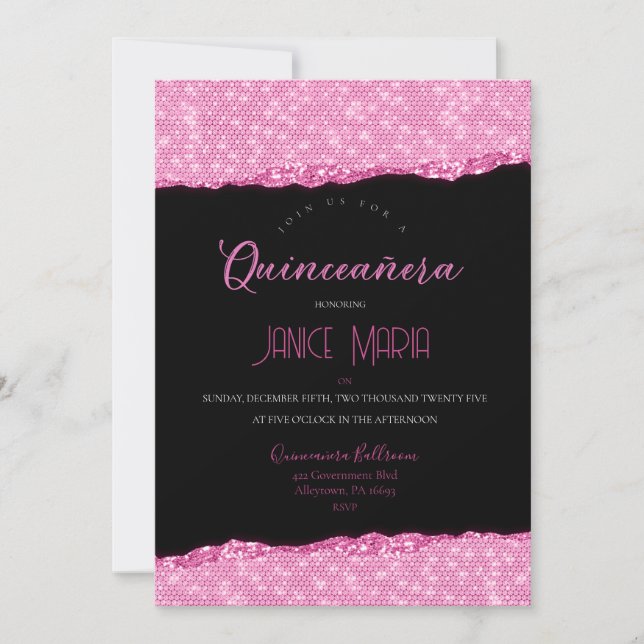 Rosa Diamond Quinceañera-inbjudan Inbjudningar (Framsida)