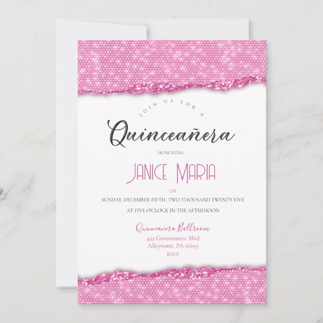 Rosa Diamond Quinceañera-inbjudan Inbjudningar (Framsida)