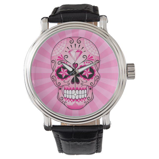 Rosa Diamond Sugar Skull Armbandsur (Framsida)