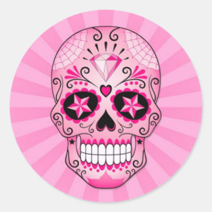Rosa Diamond Sugar Skull Runt Klistermärke