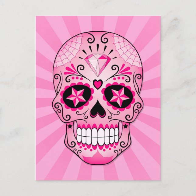 Rosa Diamond Sugar Skull Vykort (Framsida)