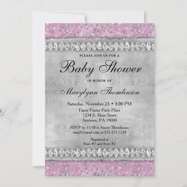 Rosa Diamonds Baby Shower Bling Girl Bling Inbjudningar (Framsida)