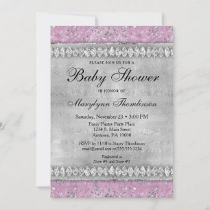 Rosa Diamonds Baby Shower Bling Girl Bling Inbjudningar