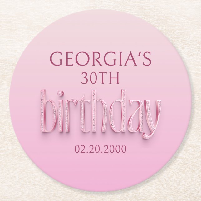 Rosa Diamonds Birthday Underlägg Papper Rund (Framsidan)