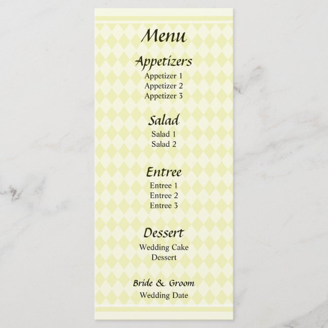 Rosa Diamonds Bröllop Menu Meny (Framsida)