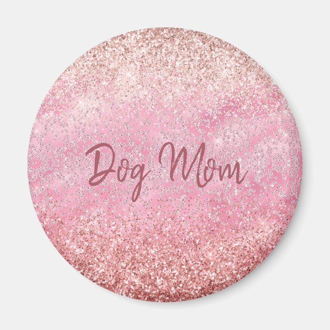 Rosa Diamonds Glitzy Gnistra Glitter Hund Mamma Magnet (Framsidan)