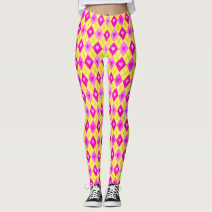 Rosa Diamonds Hearts Mönster Leggings