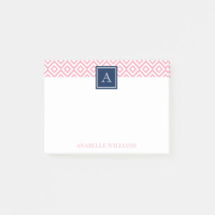 Rosa Diamonds Mönster och flottans monogram Post-it Block