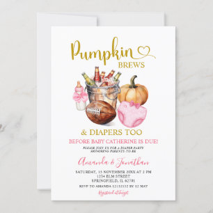 Rosa Diaper Pumpkins Brews Girl Fall Gender Reveal Inbjudningar