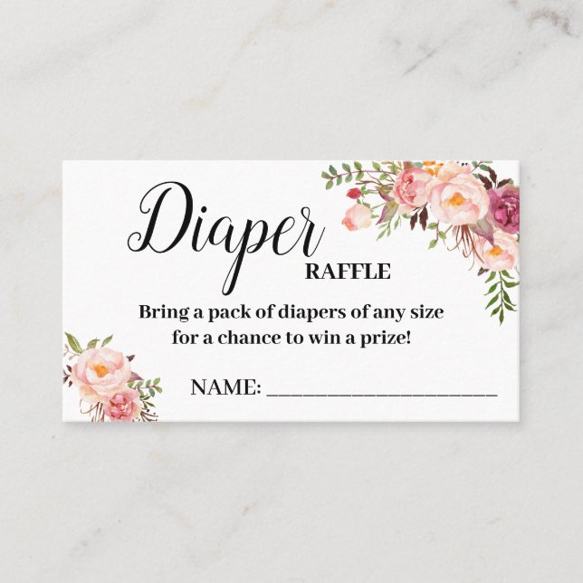 Rosa Diaper raffle biljett babyduschkort för barn (Framsida)