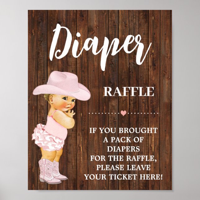 Rosa Diaper Raffle Cowgirl Baby Shower Sign Poster (Framsidan)